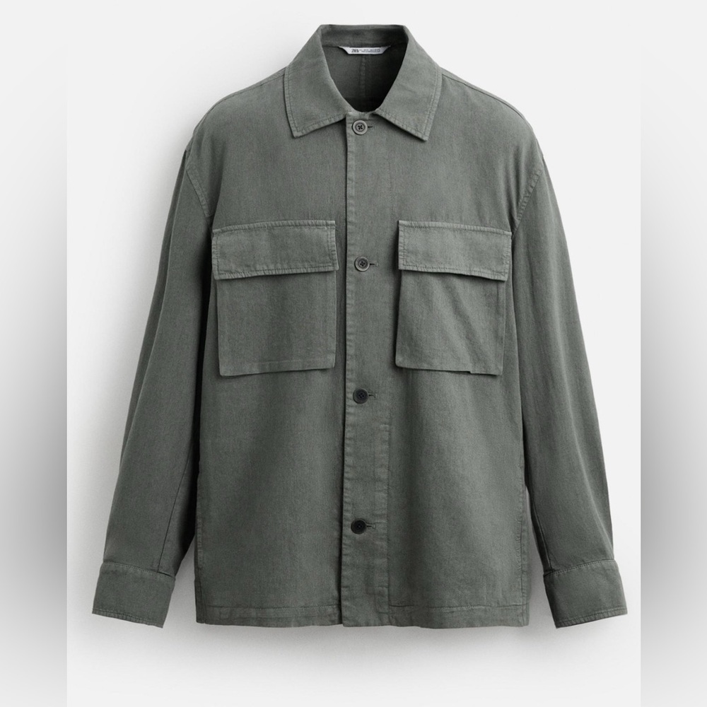 Zara Linen Cotton shirt jacket in gray NWT LARGE